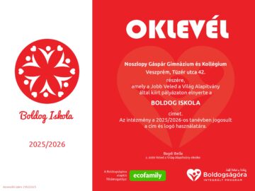 Boldog Iskola oklevél 2025/2026